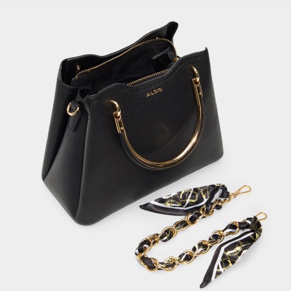 ALDO  Arrayann Black Satchel with Gold Circular Handles - Picture 2 of 6